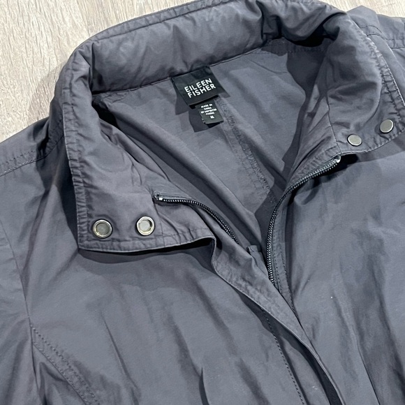 Eileen Fisher M Full Length Rain Jacket Overcoat Packable Hood Waterproof Coat - Picture 5 of 7